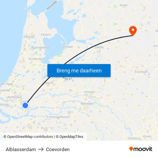 Alblasserdam to Coevorden map