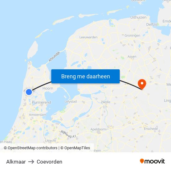 Alkmaar to Coevorden map