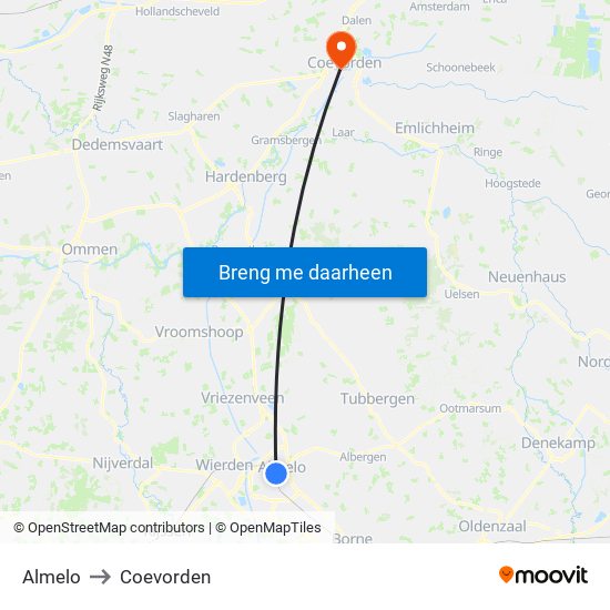 Almelo to Coevorden map