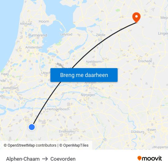 Alphen-Chaam to Coevorden map