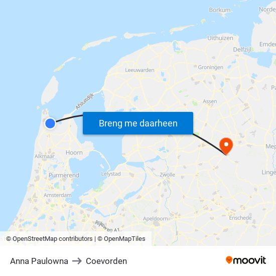 Anna Paulowna to Coevorden map