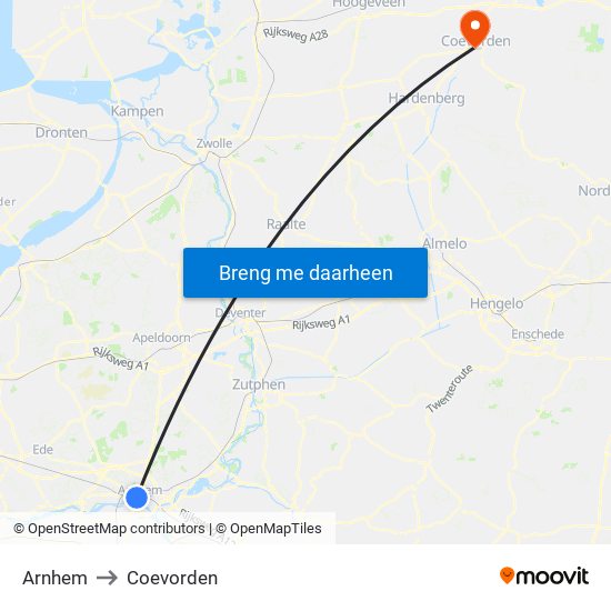Arnhem to Coevorden map