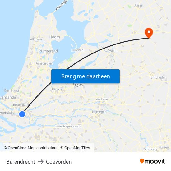 Barendrecht to Coevorden map