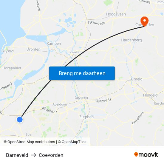 Barneveld to Coevorden map