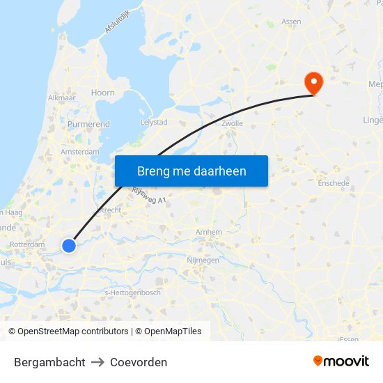 Bergambacht to Coevorden map