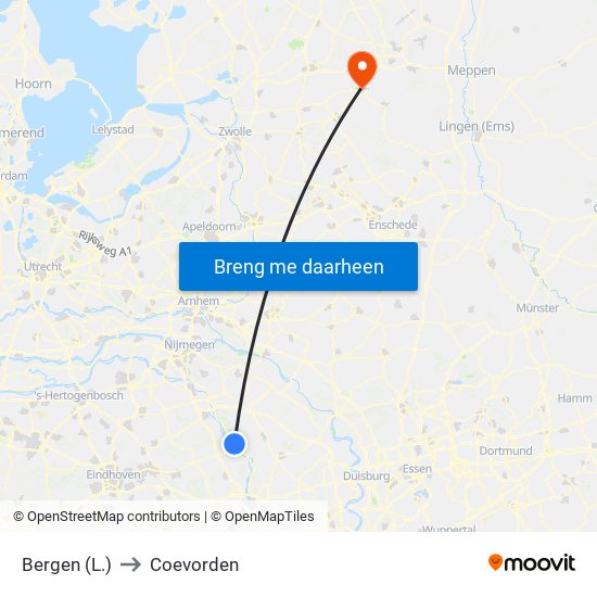 Bergen (L.) to Coevorden map