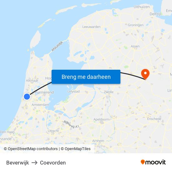Beverwijk to Coevorden map