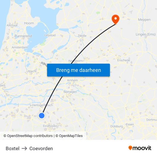 Boxtel to Coevorden map