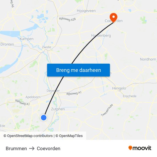 Brummen to Coevorden map