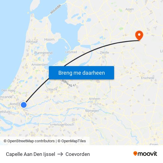 Capelle Aan Den Ijssel to Coevorden map