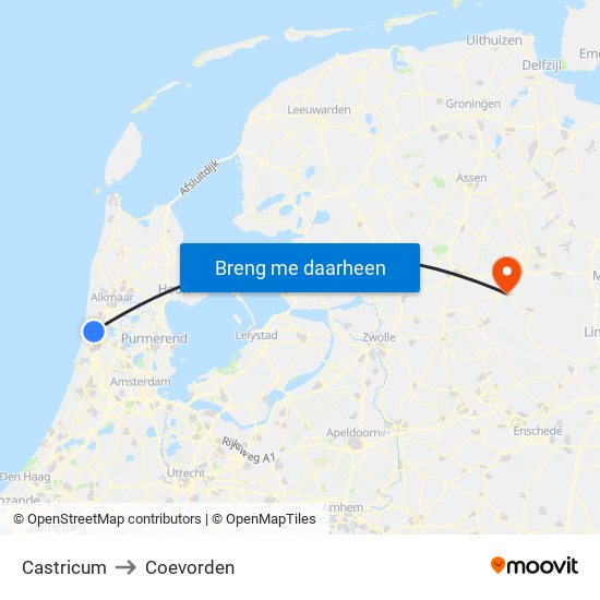 Castricum to Coevorden map
