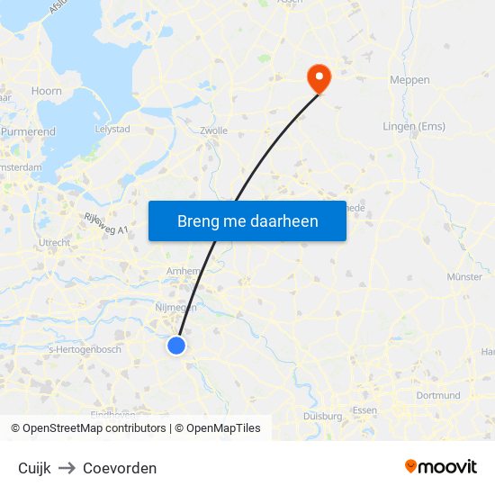 Cuijk to Coevorden map