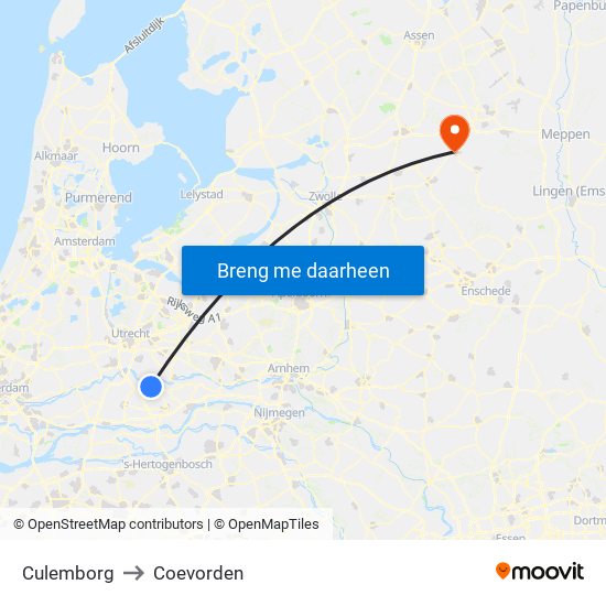 Culemborg to Coevorden map