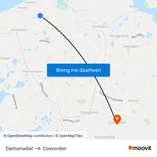Dantumadiel to Coevorden map