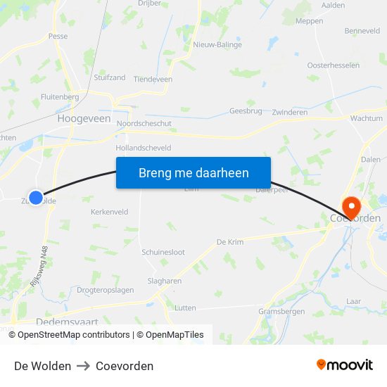 De Wolden to Coevorden map