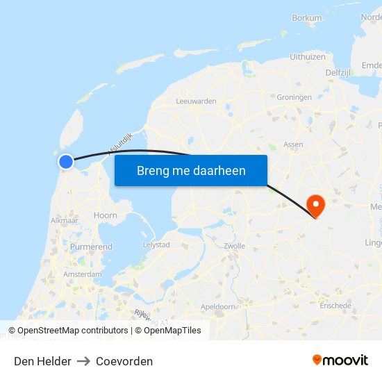 Den Helder to Coevorden map