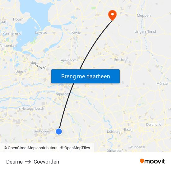 Deurne to Coevorden map