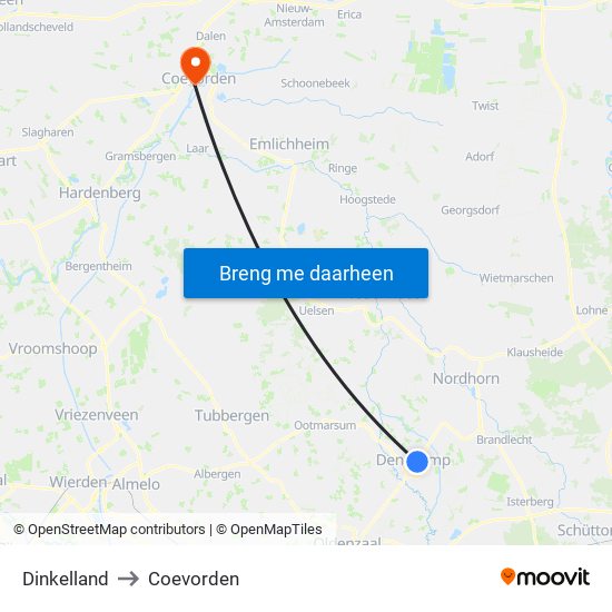 Dinkelland to Coevorden map