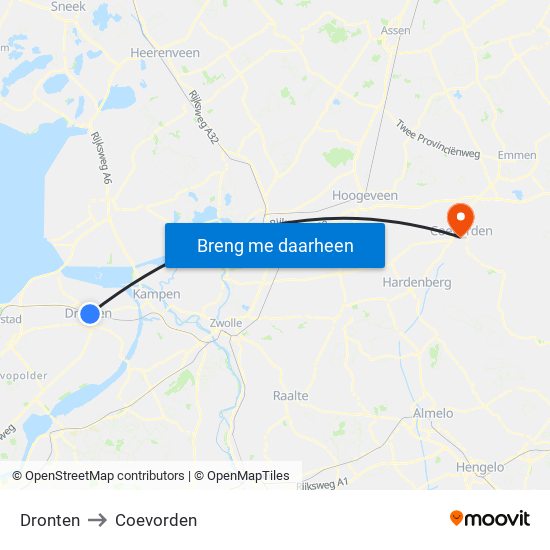 Dronten to Coevorden map