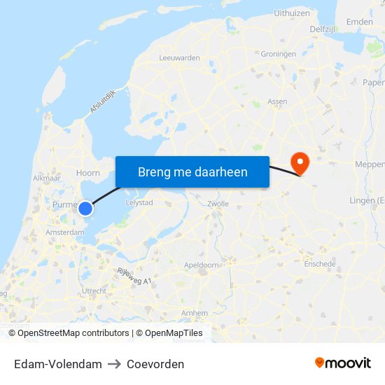 Edam-Volendam to Coevorden map