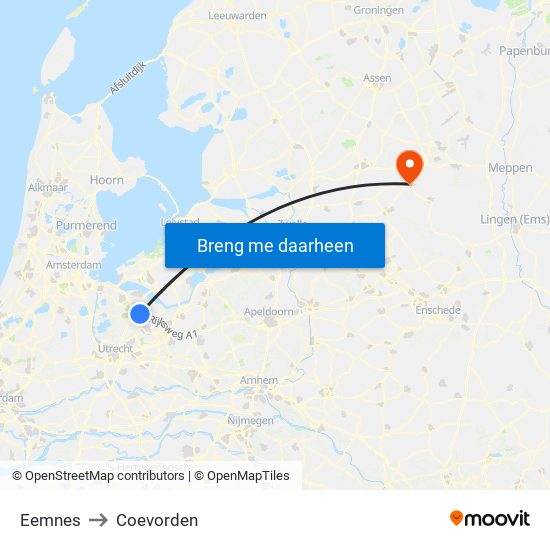 Eemnes to Coevorden map