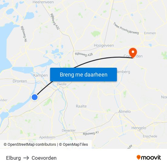 Elburg to Coevorden map
