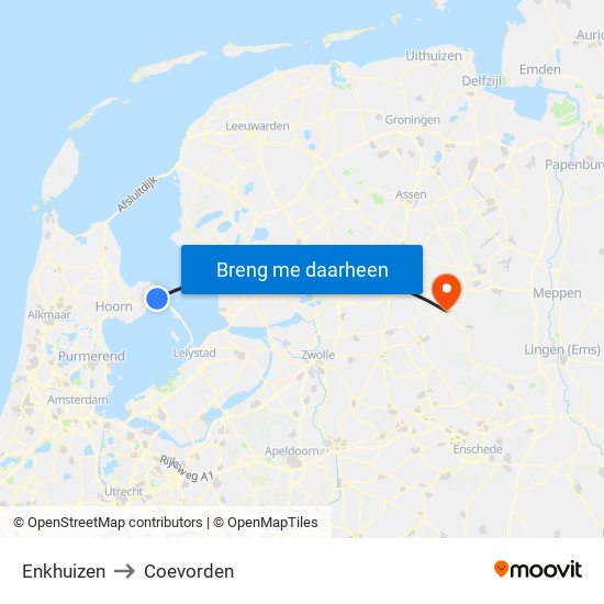 Enkhuizen to Coevorden map