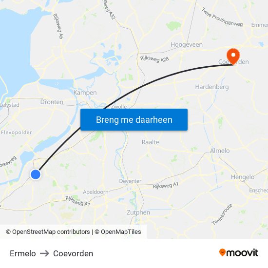 Ermelo to Coevorden map