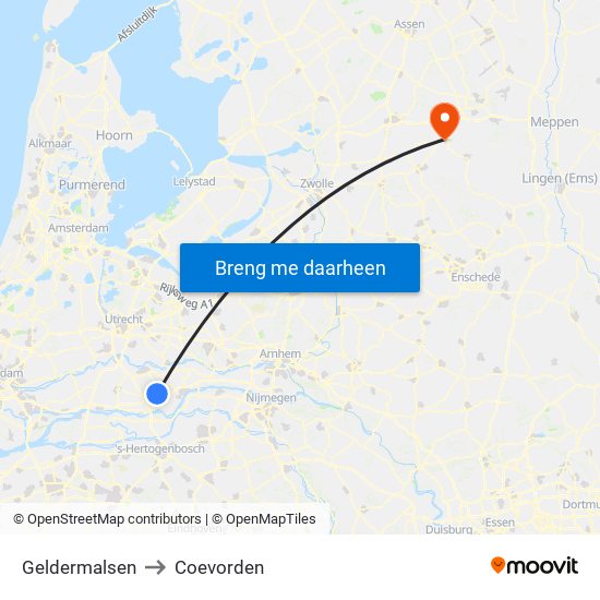 Geldermalsen to Coevorden map