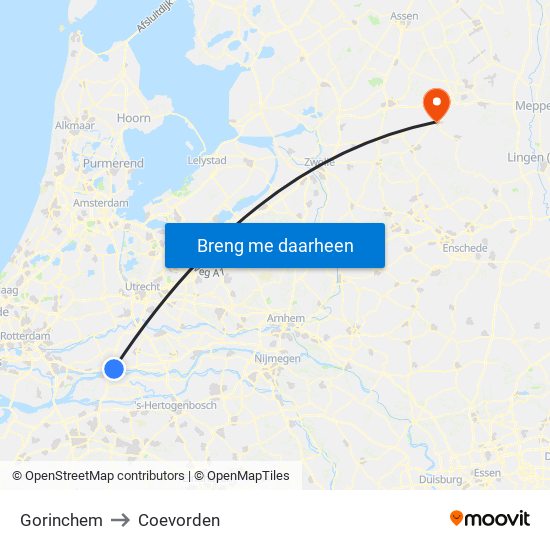 Gorinchem to Coevorden map
