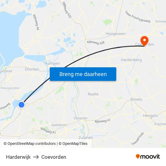 Harderwijk to Coevorden map