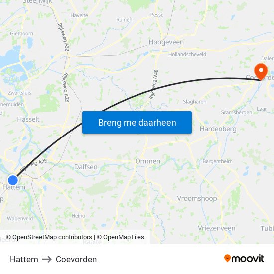 Hattem to Coevorden map