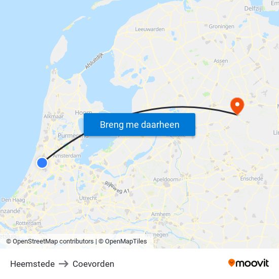 Heemstede to Coevorden map