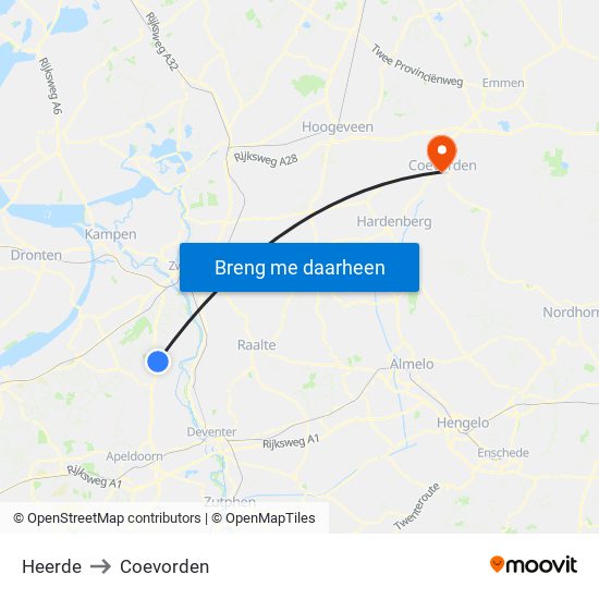 Heerde to Coevorden map
