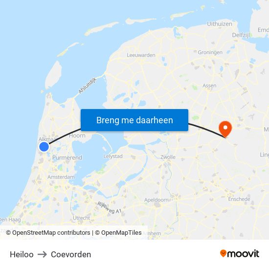 Heiloo to Coevorden map
