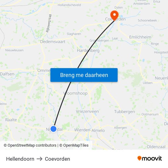 Hellendoorn to Coevorden map