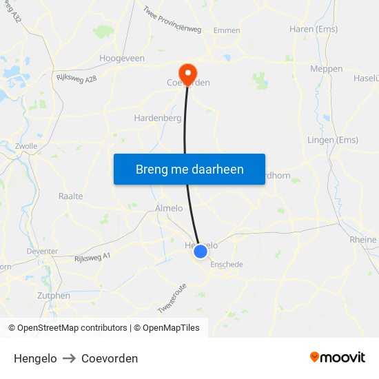 Hengelo to Coevorden map
