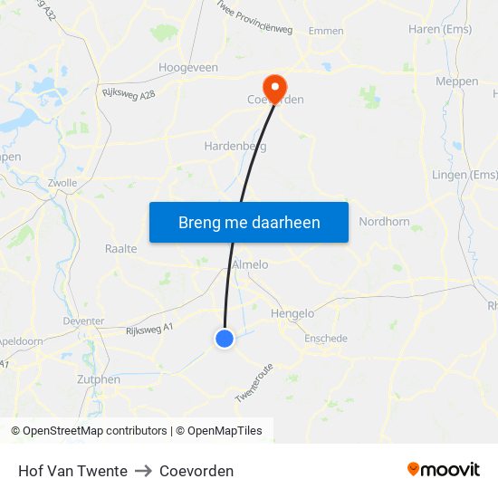 Hof Van Twente to Coevorden map