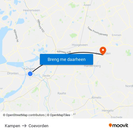 Kampen to Coevorden map