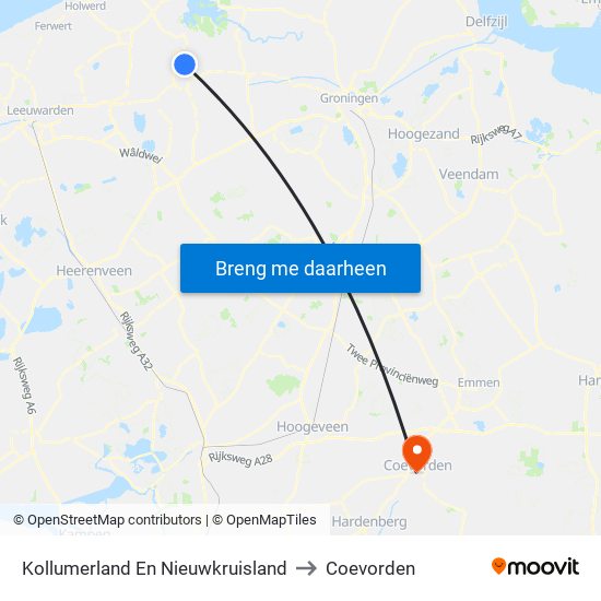 Kollumerland En Nieuwkruisland to Coevorden map