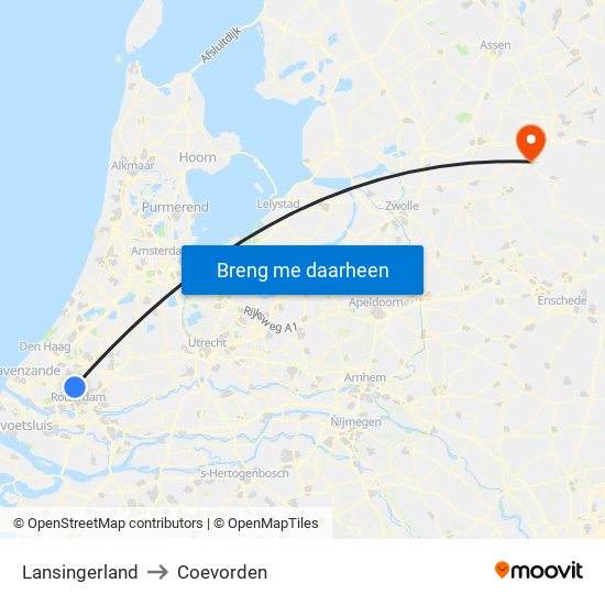 Lansingerland to Coevorden map