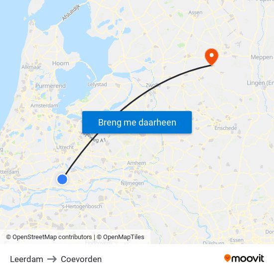 Leerdam to Coevorden map
