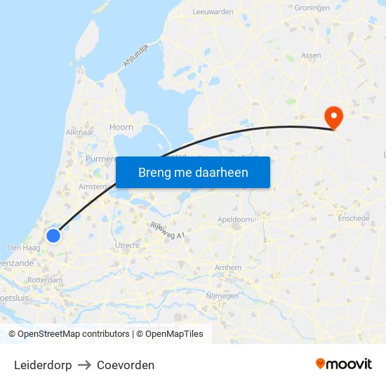Leiderdorp to Coevorden map