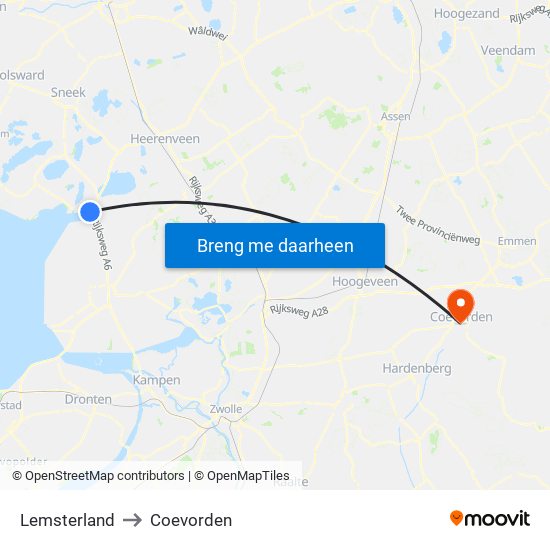 Lemsterland to Coevorden map