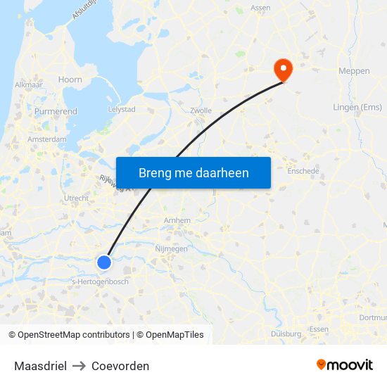 Maasdriel to Coevorden map