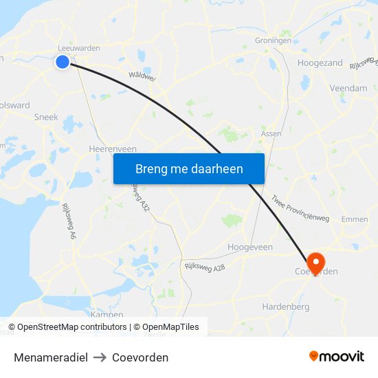 Menameradiel to Coevorden map