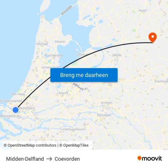 Midden-Delfland to Coevorden map