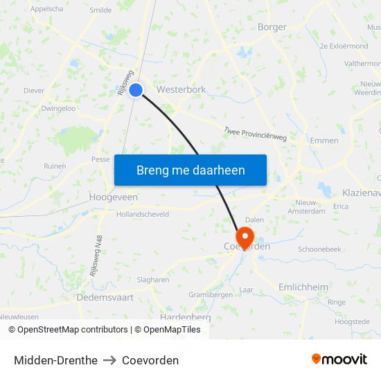 Midden-Drenthe to Coevorden map
