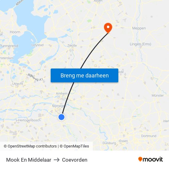 Mook En Middelaar to Coevorden map