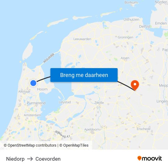 Niedorp to Coevorden map